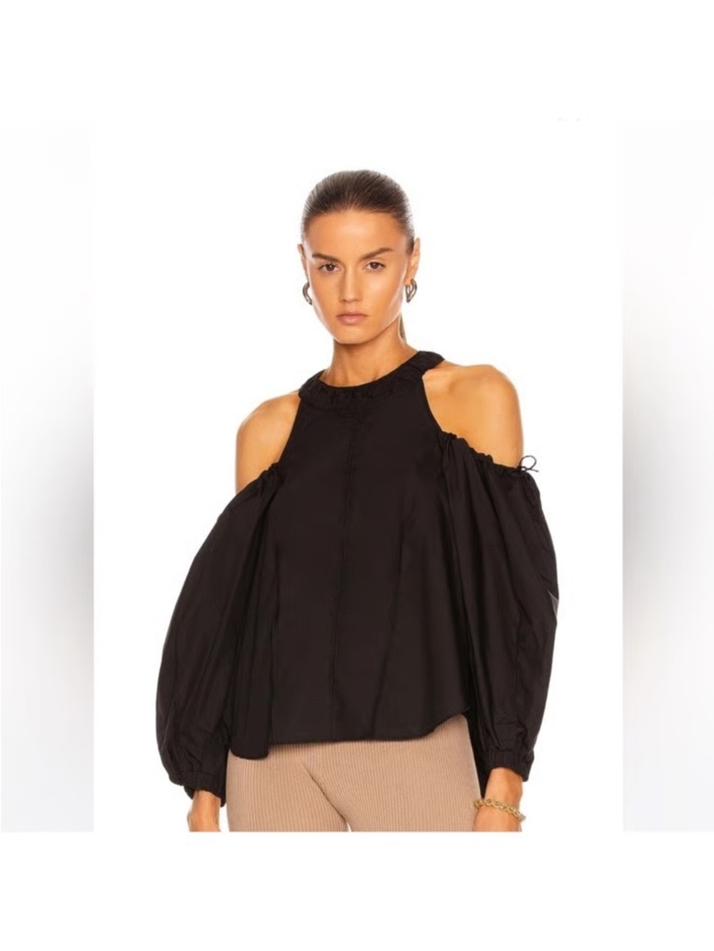 Jonathan Simkhai Black Cold-Shoulder Balloon Sleeve Top